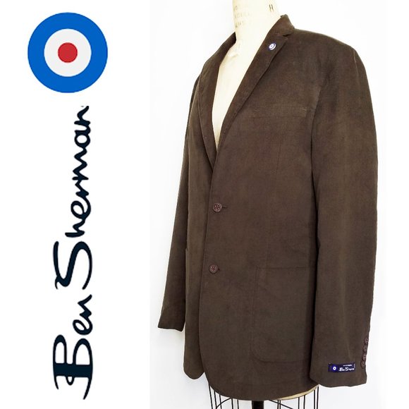 NWOT Ben Sherman Stretch Chenille Brown Sports Coat Jacket Logo Pin L40